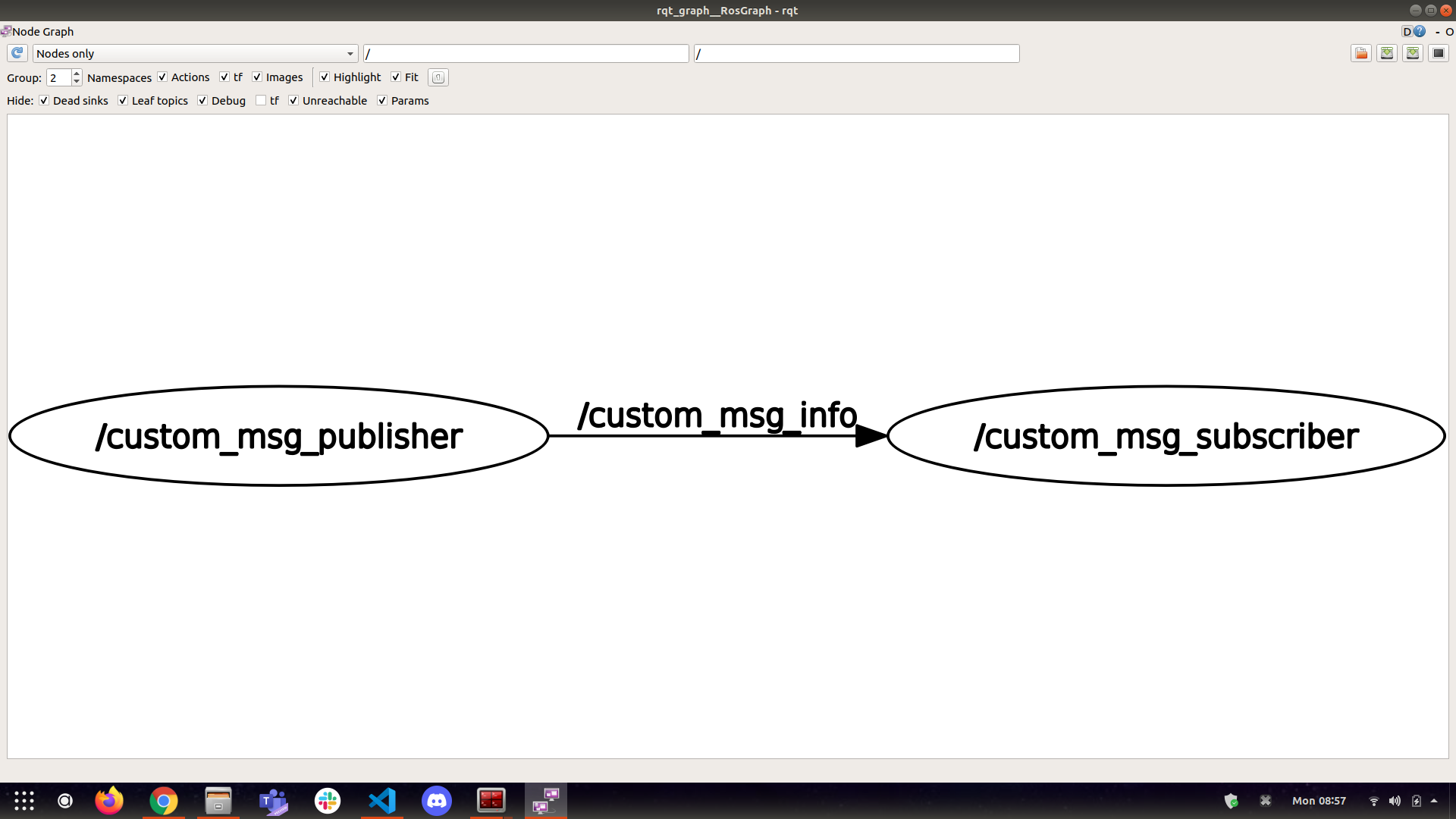 ROS graph for a custom message publisher and subscriber
