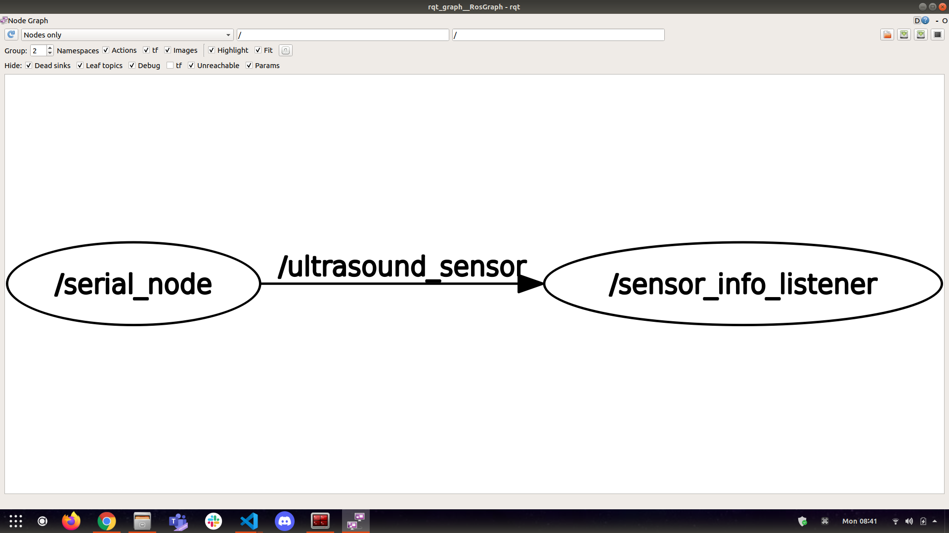 ROS graph for ultrasonic sensor data
